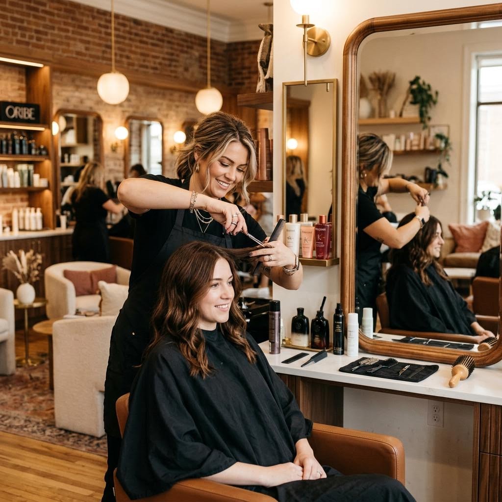 Beauty professional with a client